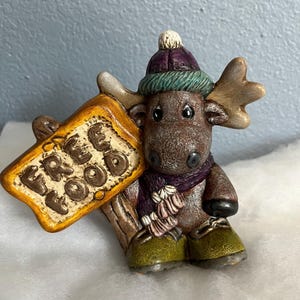 Moose Hiking Figurine | Ceramic Hand Painted Mini Shelf Sitting Moose| Moose Cabin Decor