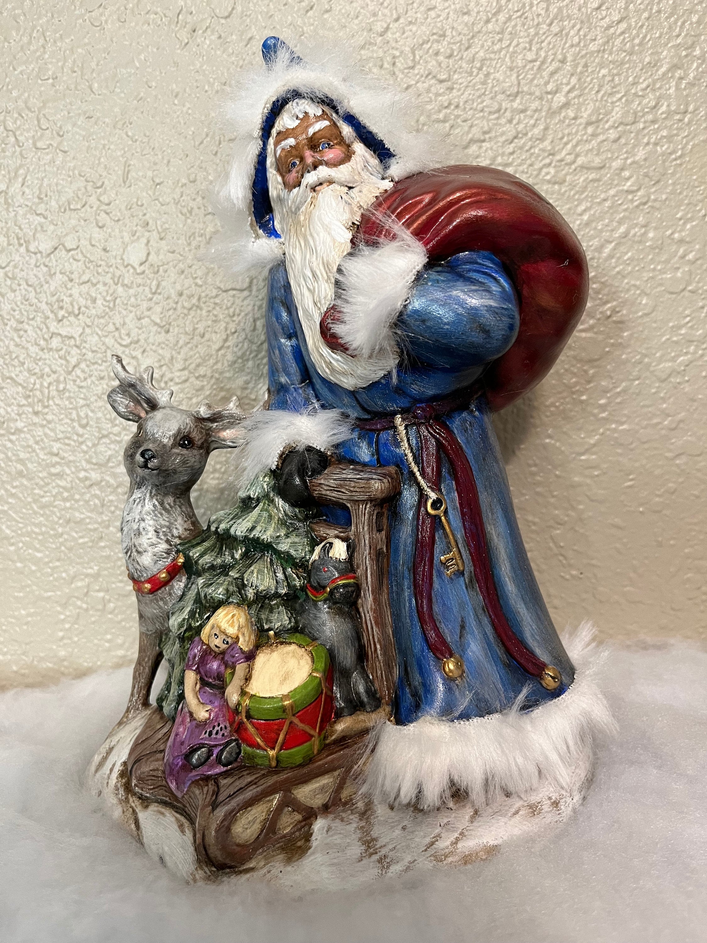 Ceramic Hand Painted Blue Santa Claus Figurine |santa With