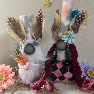 Easter Bunny Gnome Couple - Easter Basket Gift Idea - Bunny Gnome with Carrots - Spring Garden Gnome - Tiered Tray Decor