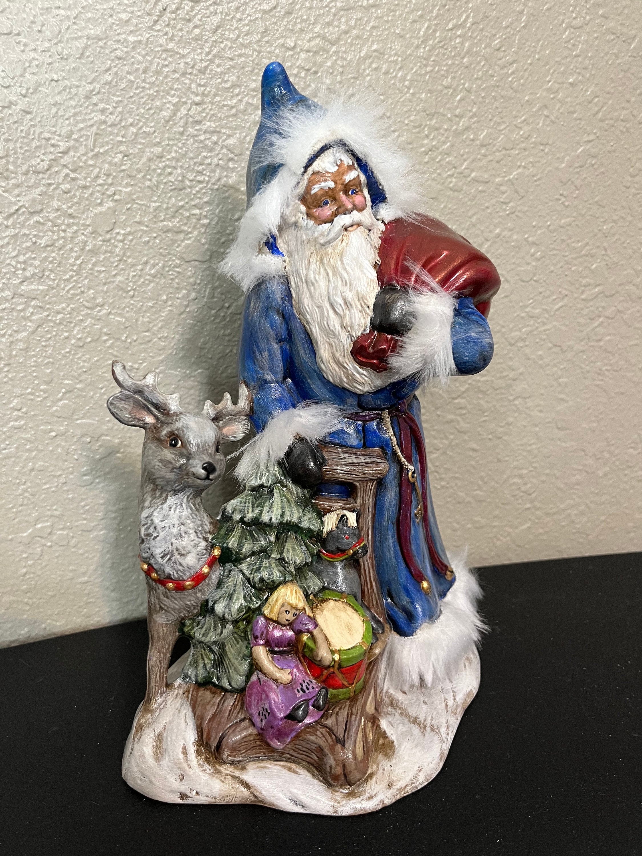 Ceramic Hand Painted Blue Santa Claus Figurine |santa With
