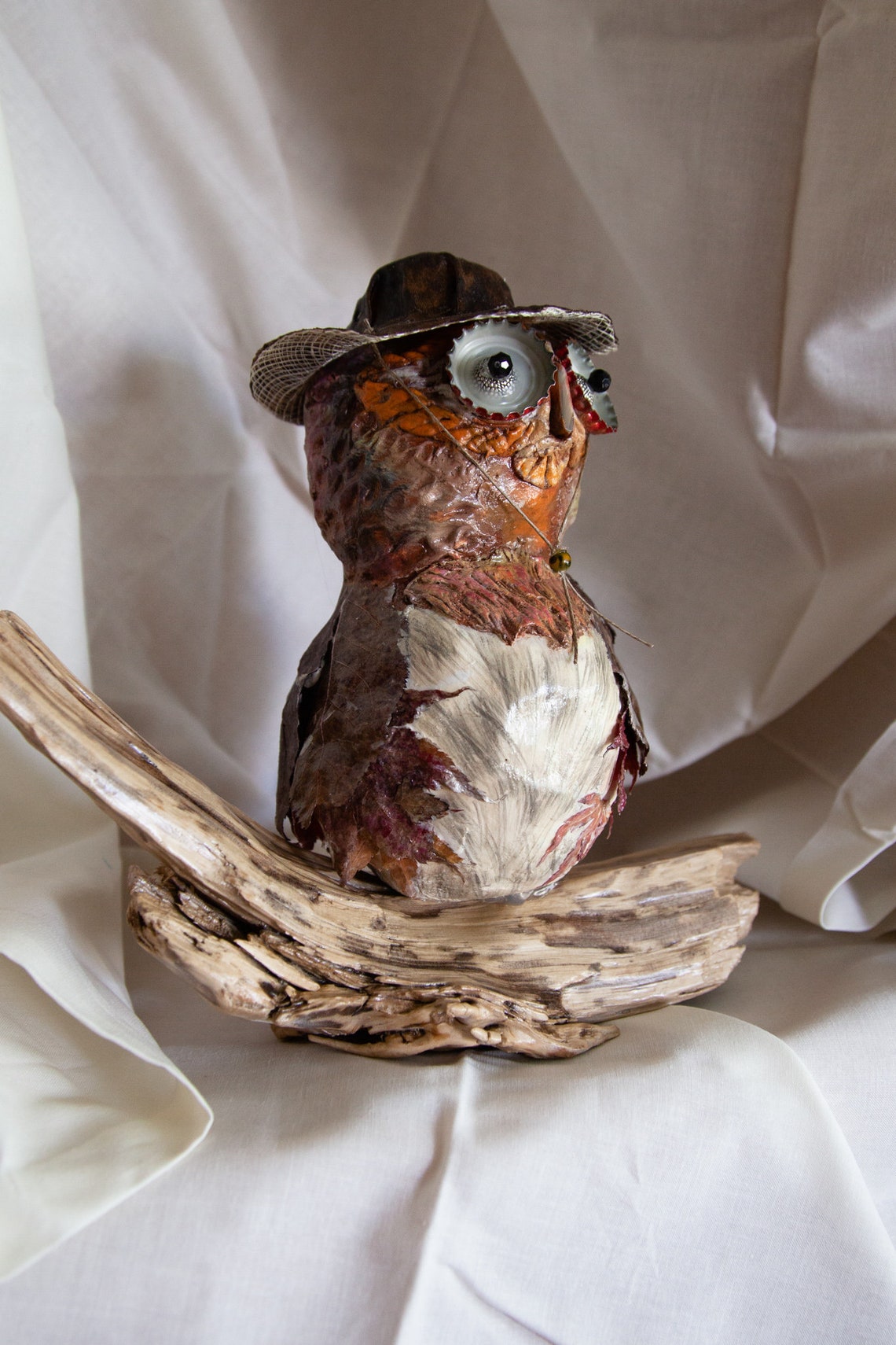 Fall Leaf Owl Paper Mache Art Collectable Owl Figurine Etsy