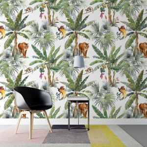 Peel and Stick Wallpaper Tropical Mural Animal Wallpaper Floral ...