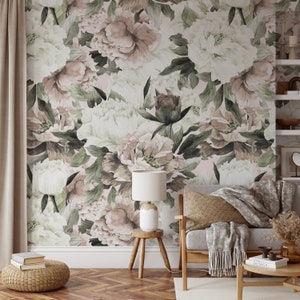 Removable Wallpaper Mural Wallpaper Watercolor Peonies - Etsy