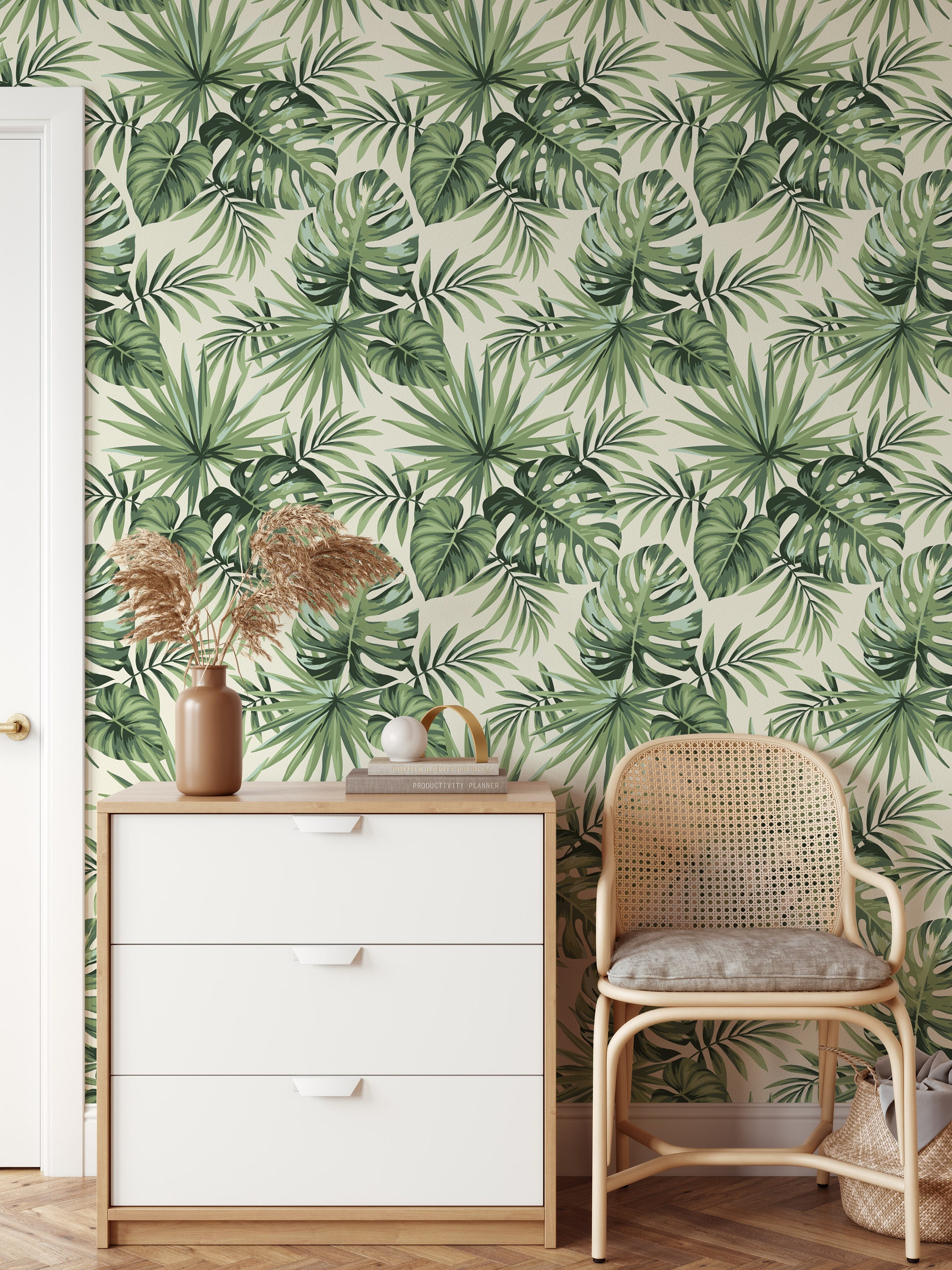 Peel and Stick Wallpaper Mural Tropical Wall Print Green Leaf Wallpaper ...