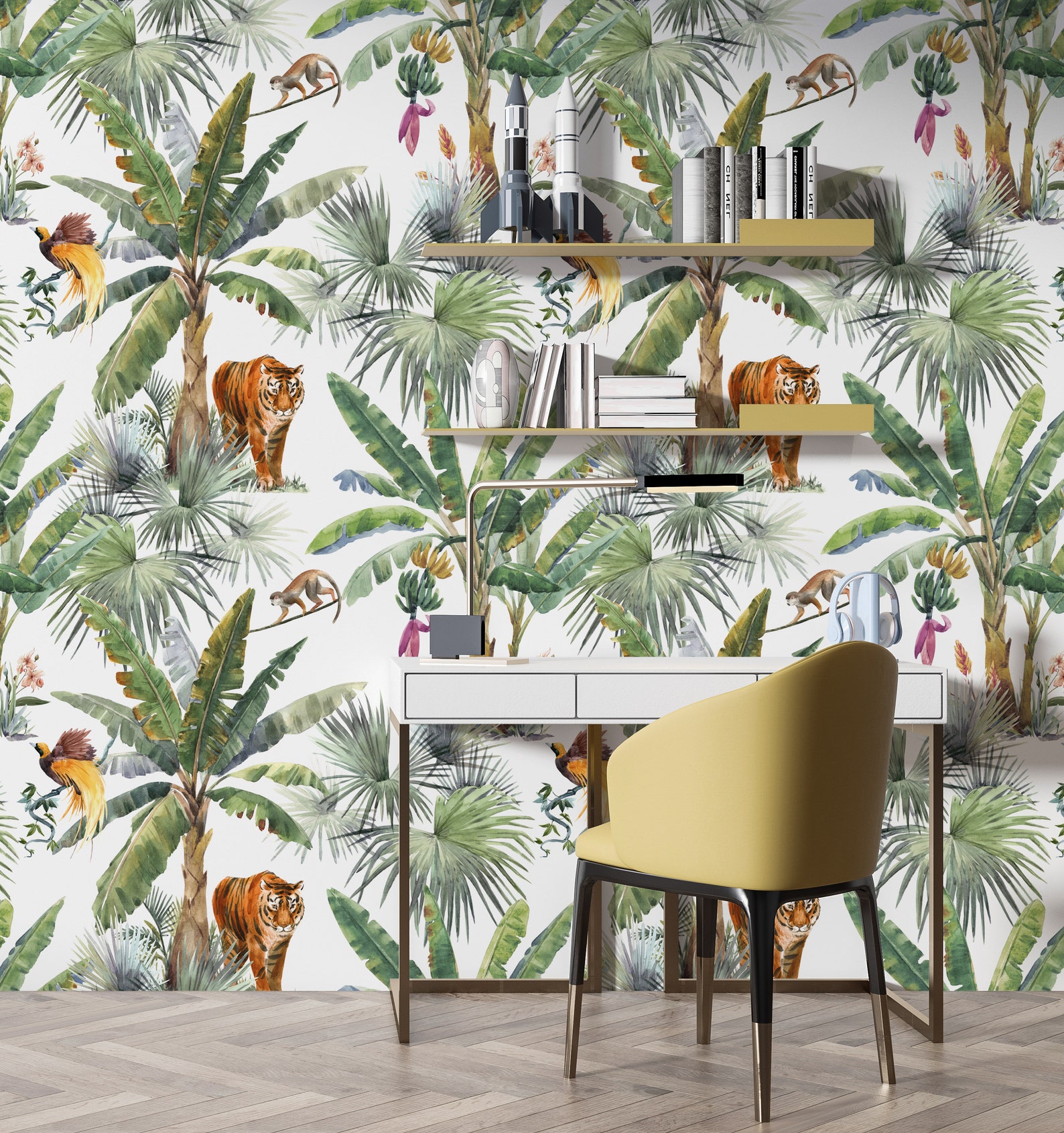 Peel and Stick Wallpaper Tropical Mural Animal Wallpaper Floral ...
