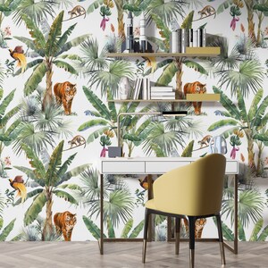 Peel and Stick Wallpaper Tropical Mural Animal Wallpaper Floral ...