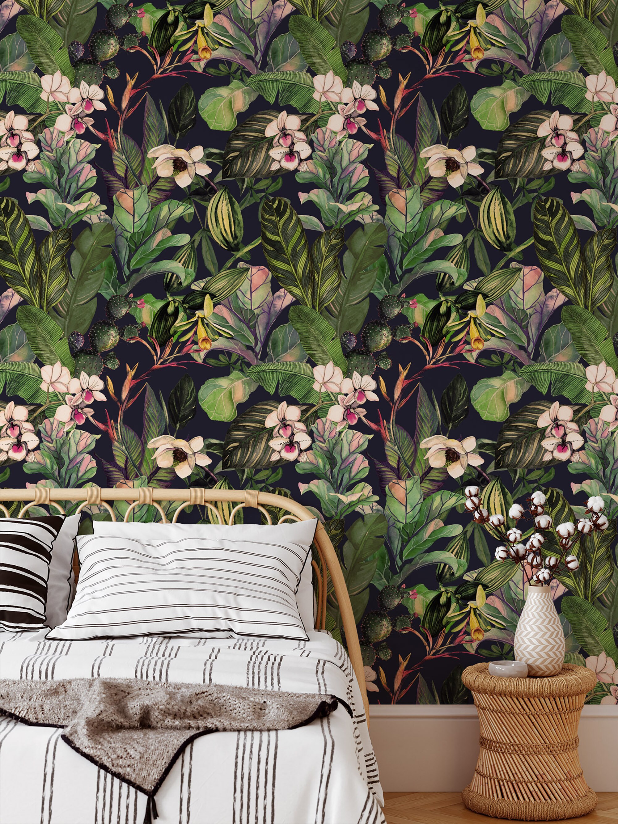Dark Tropical Peel and Stick Wallpaper Botanical Wall Mural - Etsy