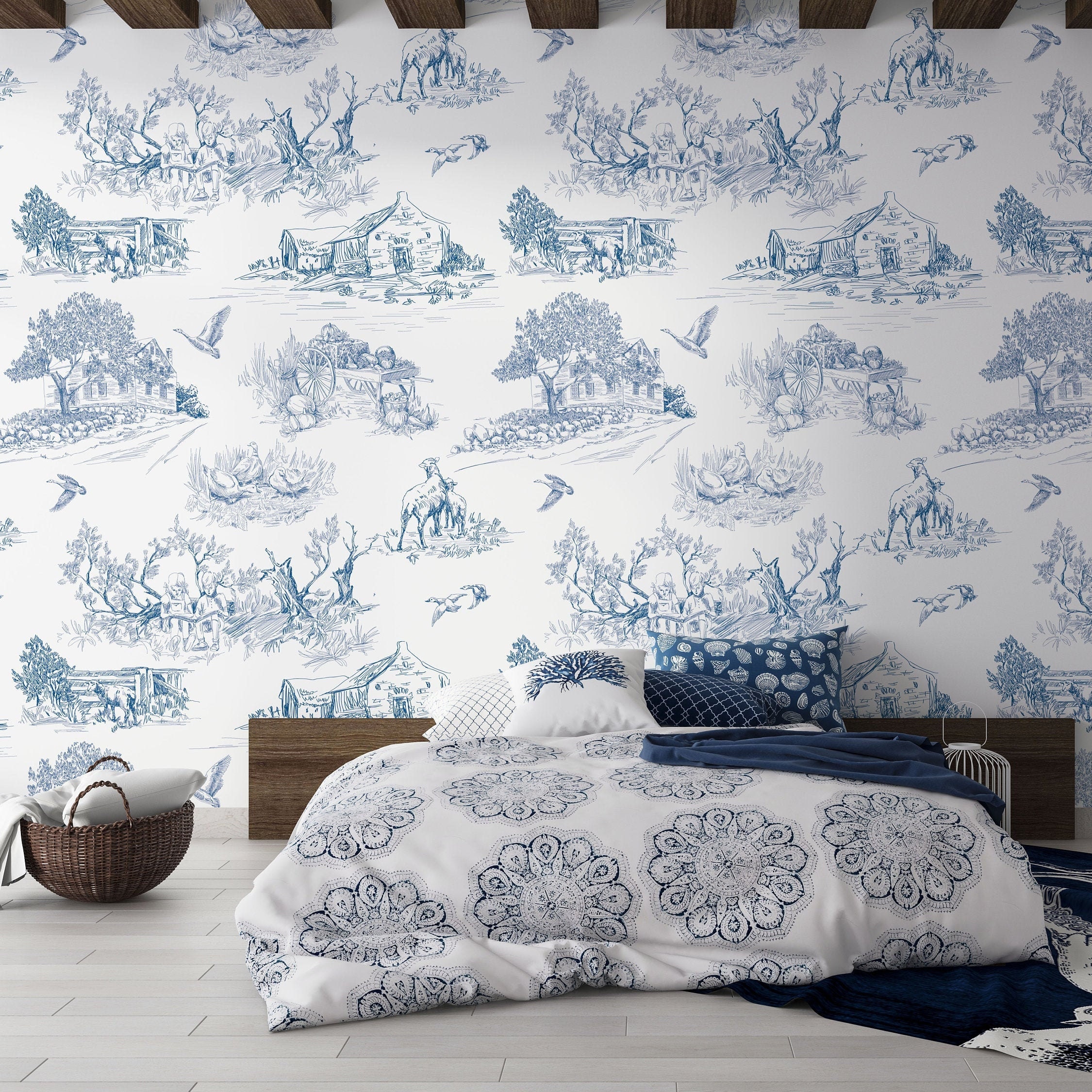 Peel and Stick Wallpaper Toile Wallpaper French Toile Wall Etsy