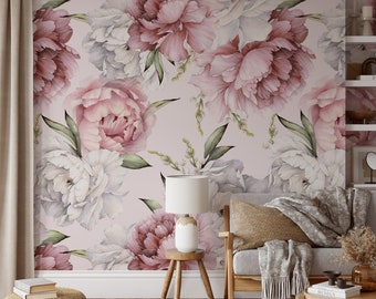 Peel and Stick Wallpaper Large Scale Mural Peony Wallpaper Peony Mural Reusable Wallpaper Roses Flower Mural Floral Floral Wallpaper