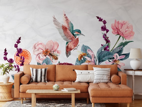 Peel and Stick Wallpaper Removable Wallpaper Birds Wallpaper Canvas Wall Art Temporary Wallpaper Nature Wallpaper Tropical Wall Mural