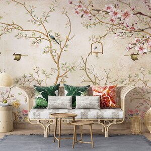 Vintage florals Cherry Blossom Tree Chinoiserie Wallpaper Removable Wallpaper Peel and Stick Wallpaper Wall Mural Cherry blossom EZW212 image 4
