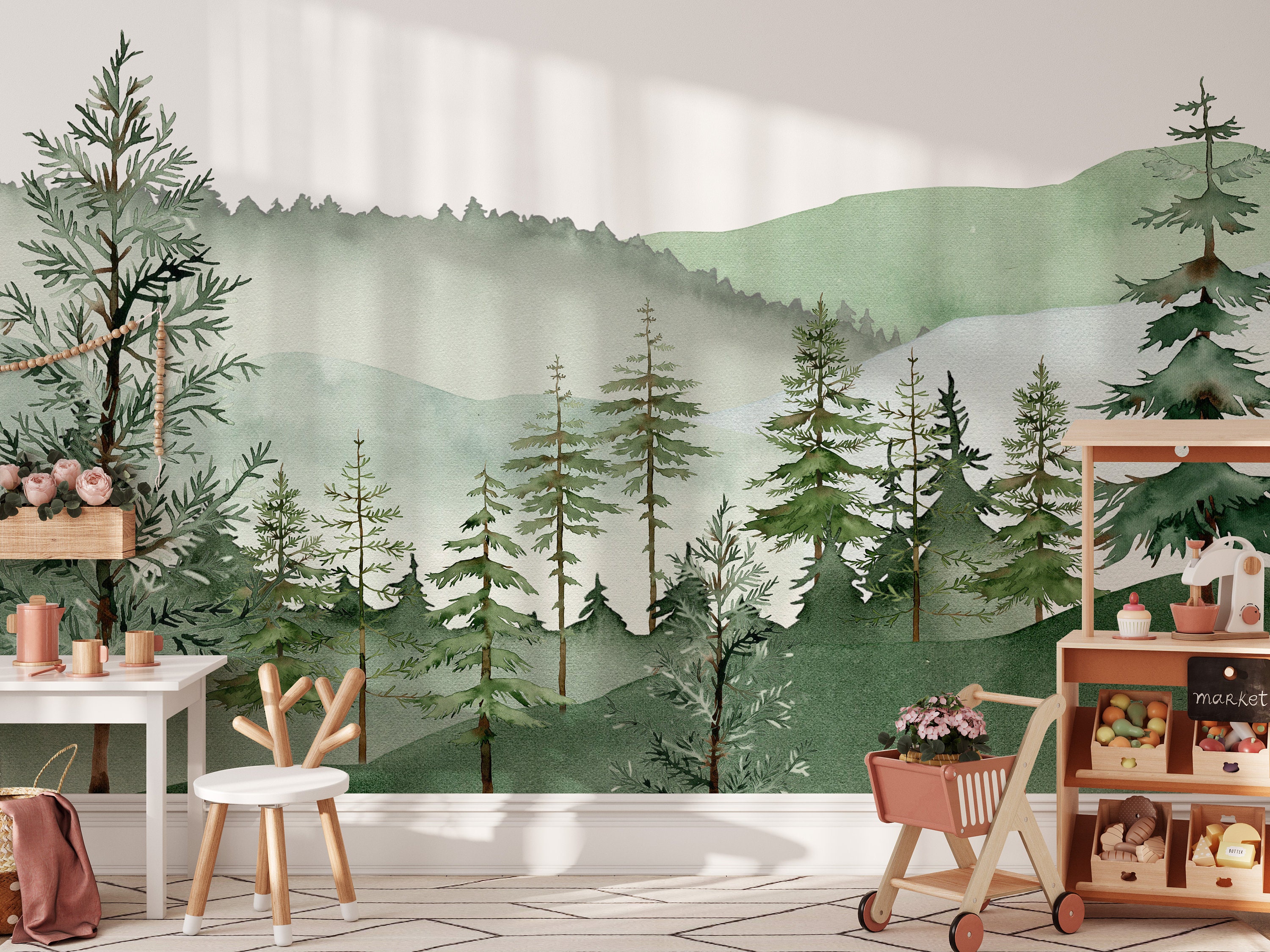 Peel and Stick Wallpaper Mural Pine Tree Forest Wall Mural Wallpaper ...