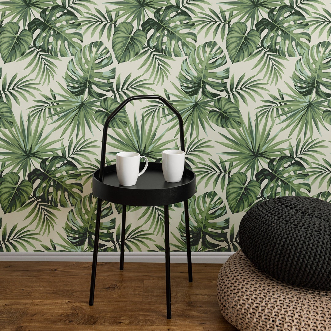Peel and Stick Wallpaper Mural Tropical Wall Print Green Leaf Wallpaper ...