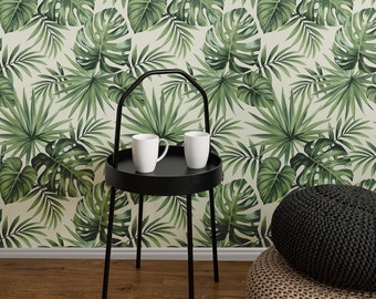 Peel and Stick Wallpaper Mural Tropical Wall Print Green Leaf Wallpaper Living Room Decor EW107