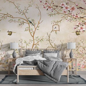 Vintage florals Cherry Blossom Tree Chinoiserie Wallpaper Removable Wallpaper Peel and Stick Wallpaper Wall Mural Cherry blossom EZW212 image 2