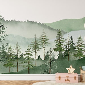 Peel and Stick Wallpaper Mural Pine Tree Forest Wall Mural Wallpaper ...