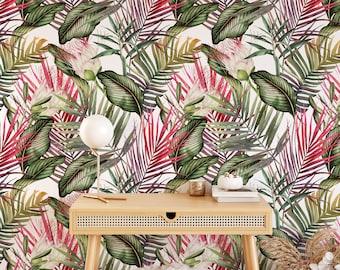 Removable Wallpaper Botanical Wallpaper Tropical Peel and Stick Leaves Wallpaper Leaf Wall Mural Floral Wallpaper Leaf Wallpaper