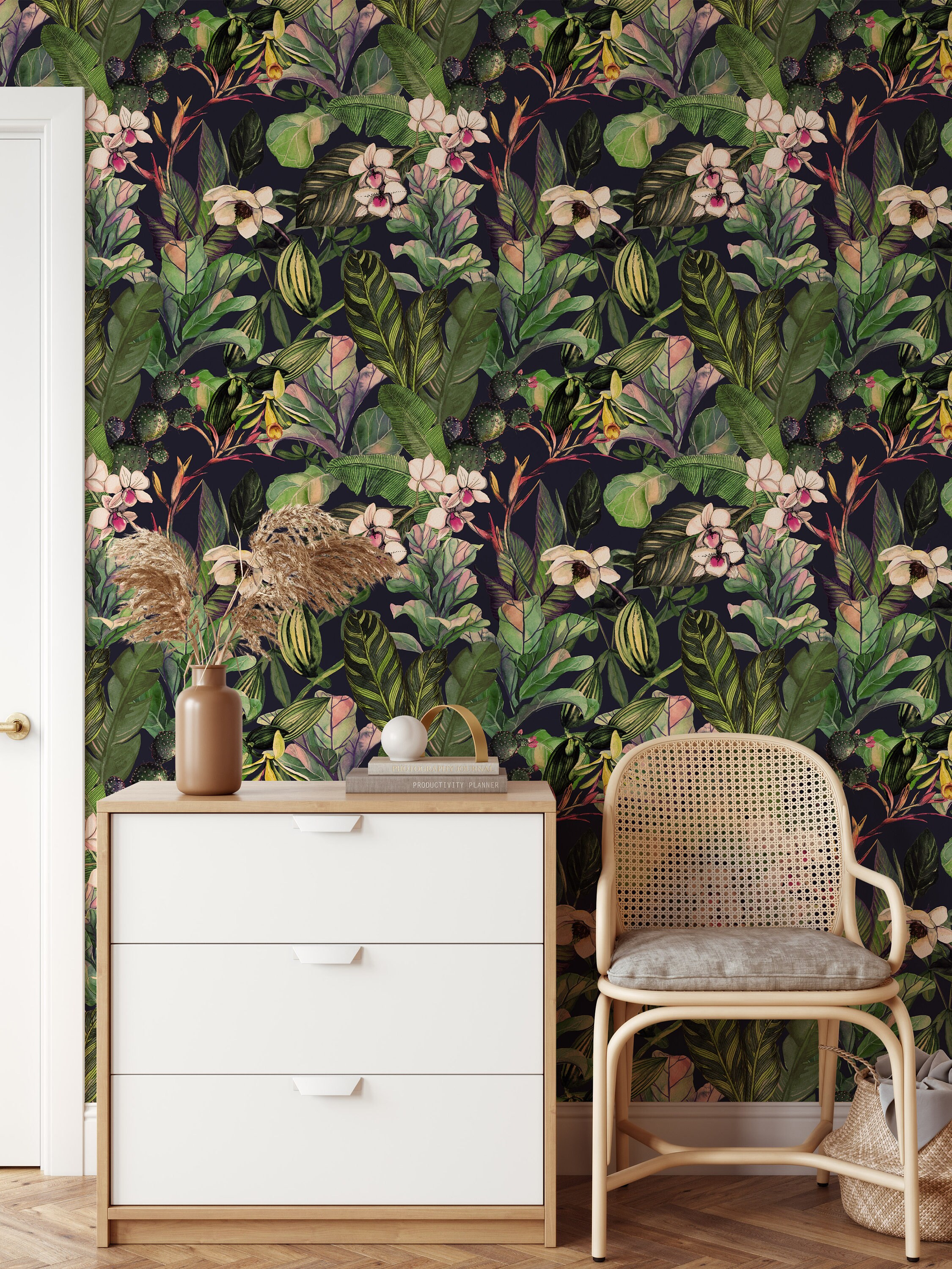 Dark Tropical Peel and Stick Wallpaper Botanical Wall Mural - Etsy