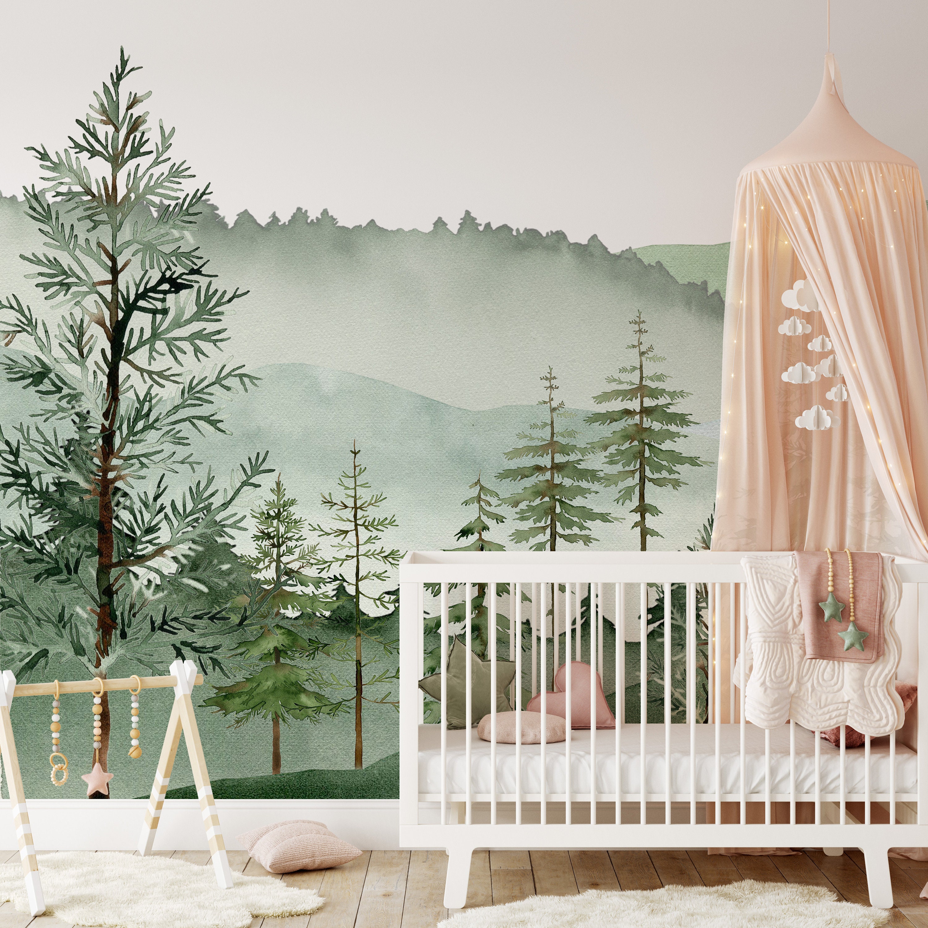 Peel and Stick Wallpaper Mural Pine Tree Forest Wall Mural Wallpaper ...