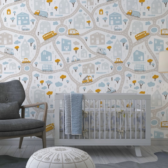 Peel and Stick Wallpaper Car Wallpaper Road Houses Wall Mural | Etsy