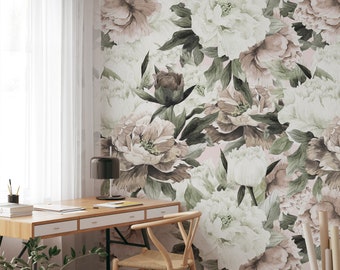 Removable Wallpaper Mural Wallpaper Watercolor Peonies Wallpaper Mural Peel and Stick Wallpaper Boho Wallpaper Peony Wallpaper