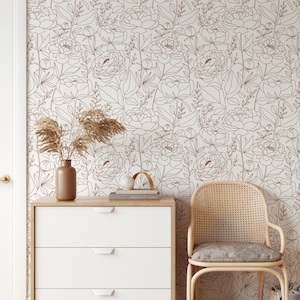 Peel and Stick Wallpaper Boho Wallpaper Botanical Wallpaper Neutral Wallpaper Art Deco Wallpaper Custom Wallpaper Minimalist Wallpaper