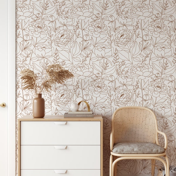 Peel and Stick Wallpaper Boho Wallpaper Botanical Wallpaper Neutral Wallpaper Art Deco Wallpaper Custom Wallpaper Minimalist Wallpaper