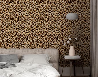 Leopard Fur Peel Stick Wallpaper - Luxury, Glamour Wild Animal Print Temporary Living Room Wall Covering for Renters