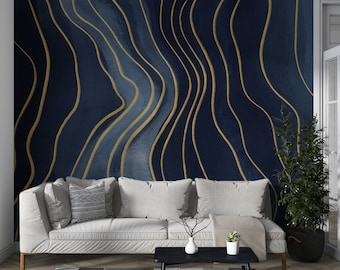 Navy Blue Wallpaper Peel and Stick Wallpaper Removable Wallpaper Art Deco Wallpaper Blue Wallpaper Romantic Blue Wall Kids Wallpaper EZW154