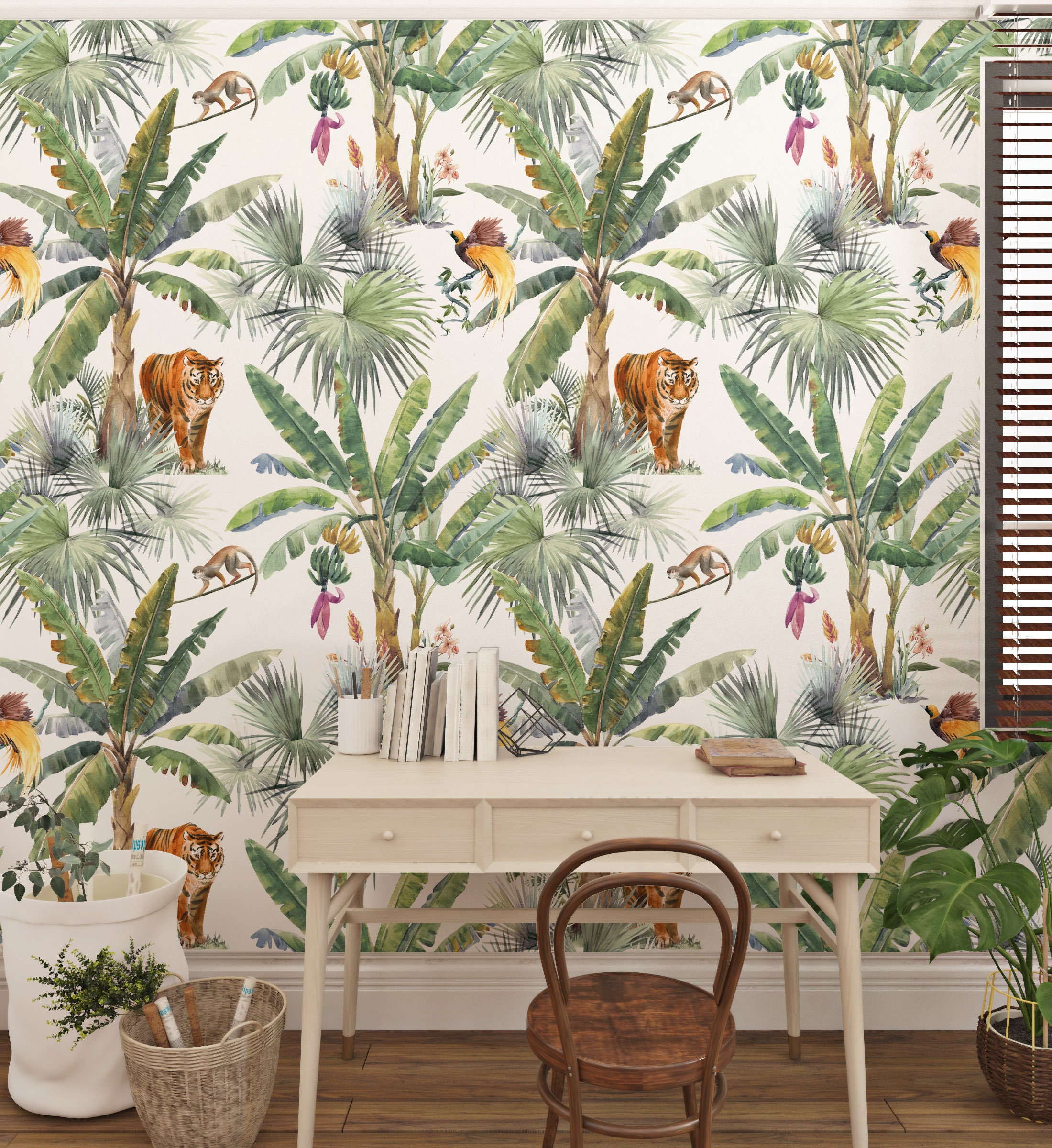 Peel and Stick Wallpaper Tropical Mural Animal Wallpaper | Etsy