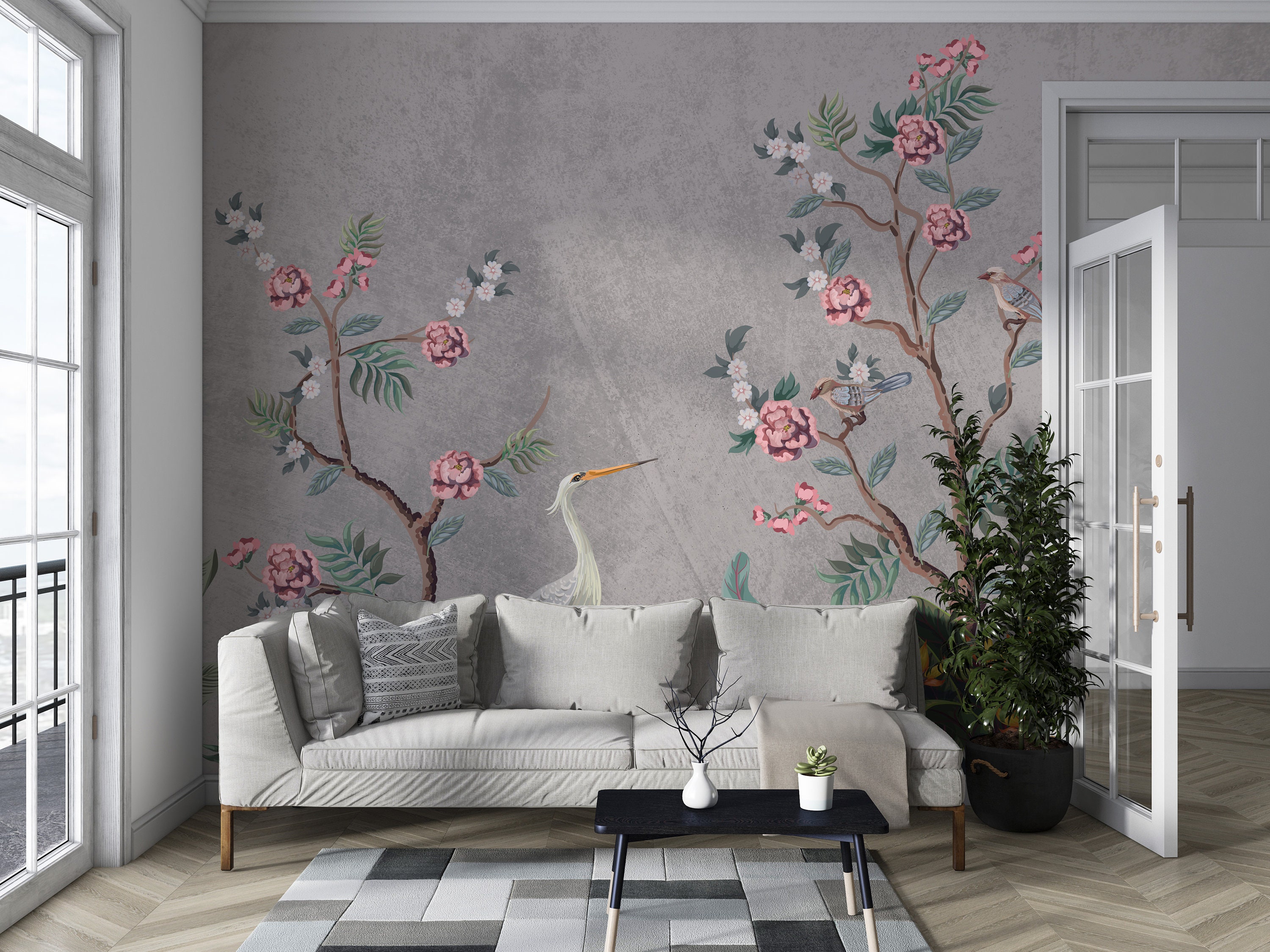 Self Adhesive Modern Wallpaper Chinoiserie Japanese Living Etsy