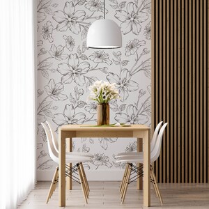 Self Adhesive Wallpaper Black and White Wallpaper Floral Wallpaper Bathroom Art Back and White Vintage Nursery Wall Covering image 5