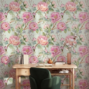 Peel and Stick Floral Wallpaper Self Adhesive Vinyl Large Scale Mural Peonies Wallpaper Apartment Wall Decor