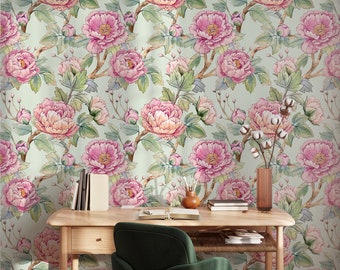Peel and Stick Floral Wallpaper Self Adhesive Vinyl Large Scale Mural Peonies Wallpaper Apartment Wall Decor
