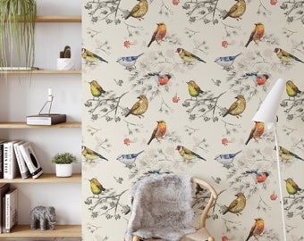 Peel and Stick Wallpaper Removable Wallpaper Birds Wallpaper Animal Wallpaper Peel and Stick Birds Branch Wallpaper Birds Flying