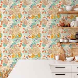 Peel and Stick Wallpaper Removable Wallpaper Botanical Wallpaper Large Floral Wallpaper Flowers Wall Mural Vintage Floral Mural