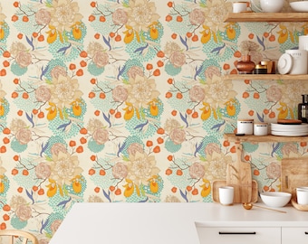 Peel and Stick Wallpaper Removable Wallpaper Botanical Wallpaper Large Floral Wallpaper Flowers Wall Mural Vintage Floral Mural