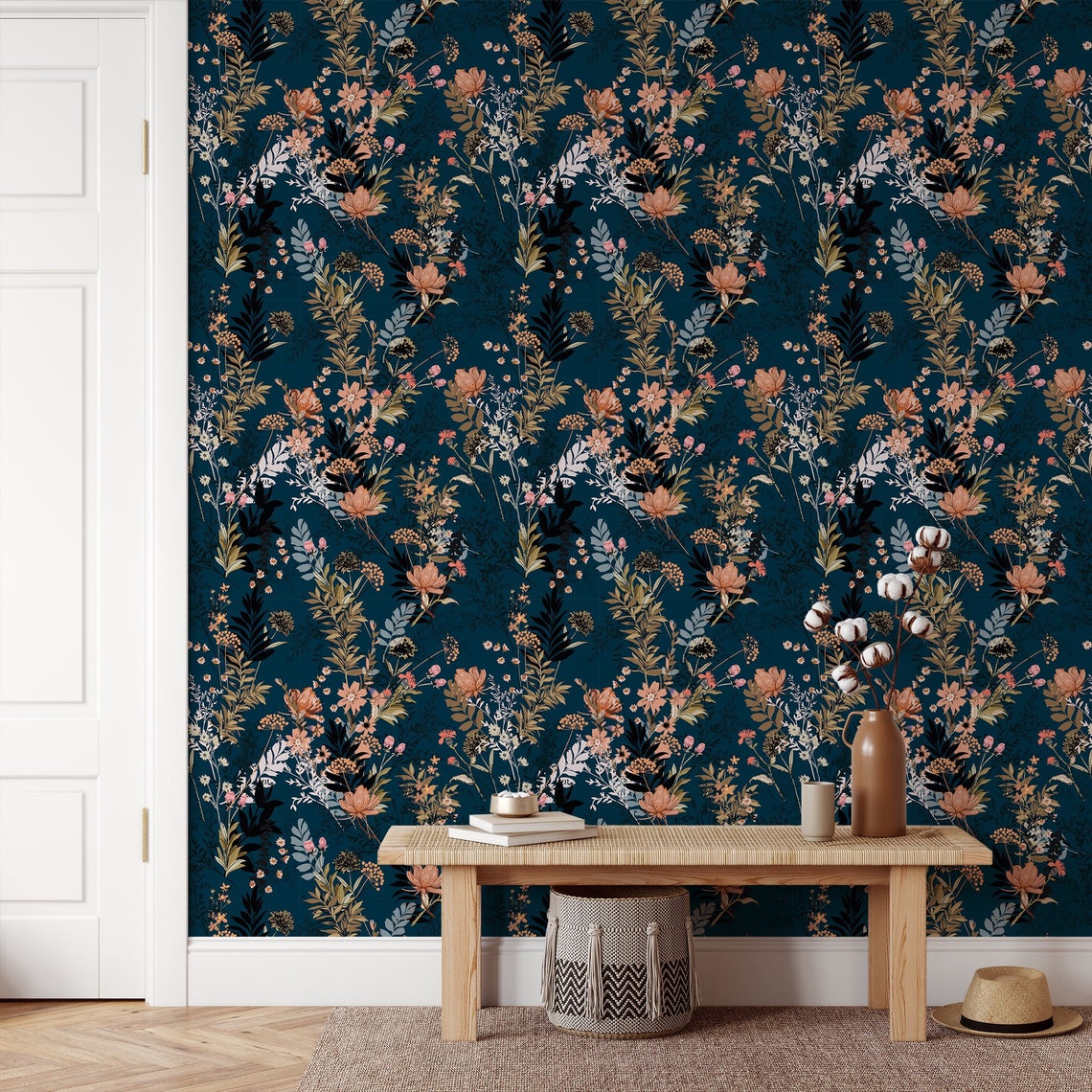 Removable Wallpaper Temporary Wallpaper Floral Wallpaper Peel | Etsy