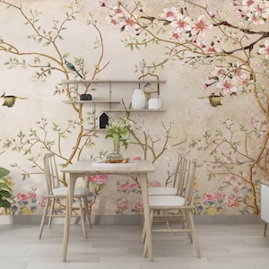 Vintage florals Cherry Blossom Tree Chinoiserie Wallpaper Removable Wallpaper Peel and Stick Wallpaper Wall Mural Cherry blossom EZW212 image 5