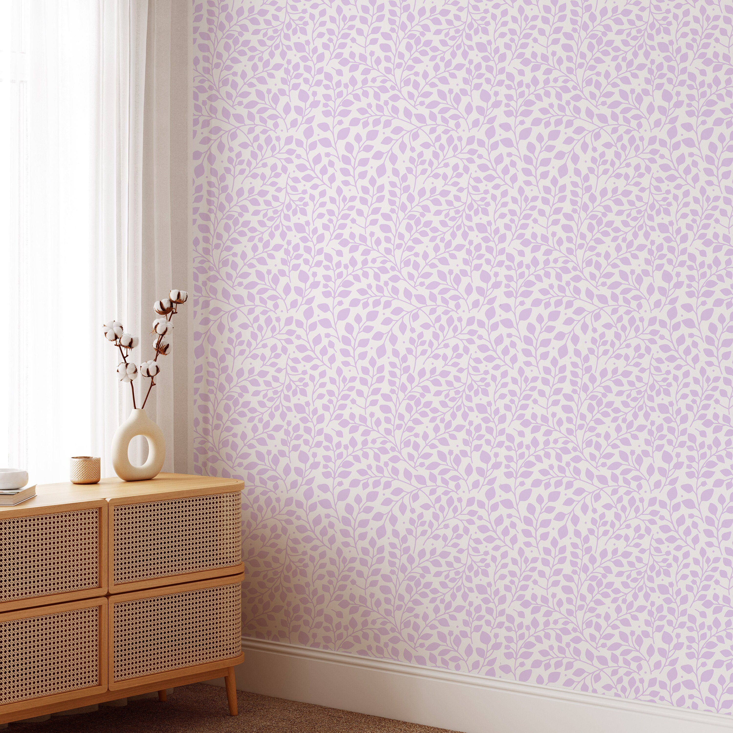 Wallpaper Mural Boho Wallpaper Purple Botanical Wallpaper - Etsy
