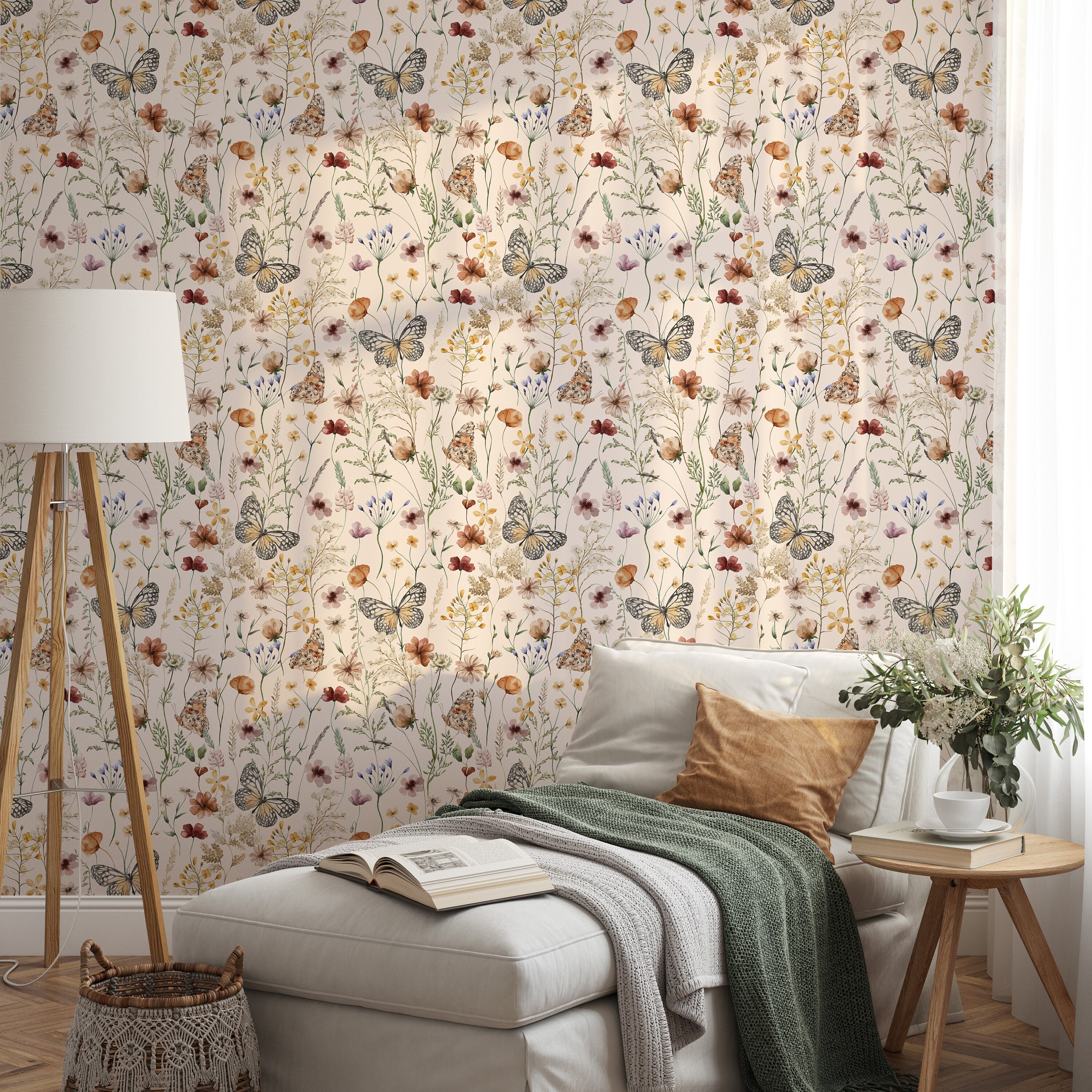 Butterfly Peel and Stick Wallpaper Flower Wall Mural Botanical ...
