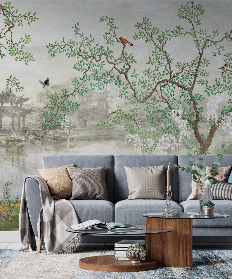 Chinoiserie Wallpaper Peel and Stick Wallpaper Wall Mural Wall Etsy