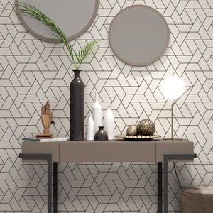 Peel and Stick Wallpaper Neutral Wallpaper Wallpaper Geometric Removable Wallpaper Geometric Geometric Print Wallpaper Line Wallpaper image 2