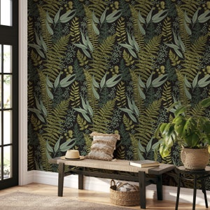 Peel and Stick Wallpaper Removable Wallpaper Fern Leaves Wallpaper Green Wallpaper Fern Mural Wall Decor Boho Wallpaper Tropical Mural
