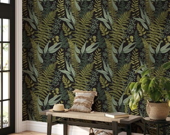 Peel and Stick Wallpaper Removable Wallpaper Fern Leaves Wallpaper Green Wallpaper Fern Mural Wall Decor Boho Wallpaper Tropical Mural