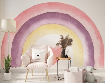 Boho Ombre Rainbow Wallpaper Peel and Stick Mural  - Removable Baby Girl Colorful Playroom Kids Wallpaper