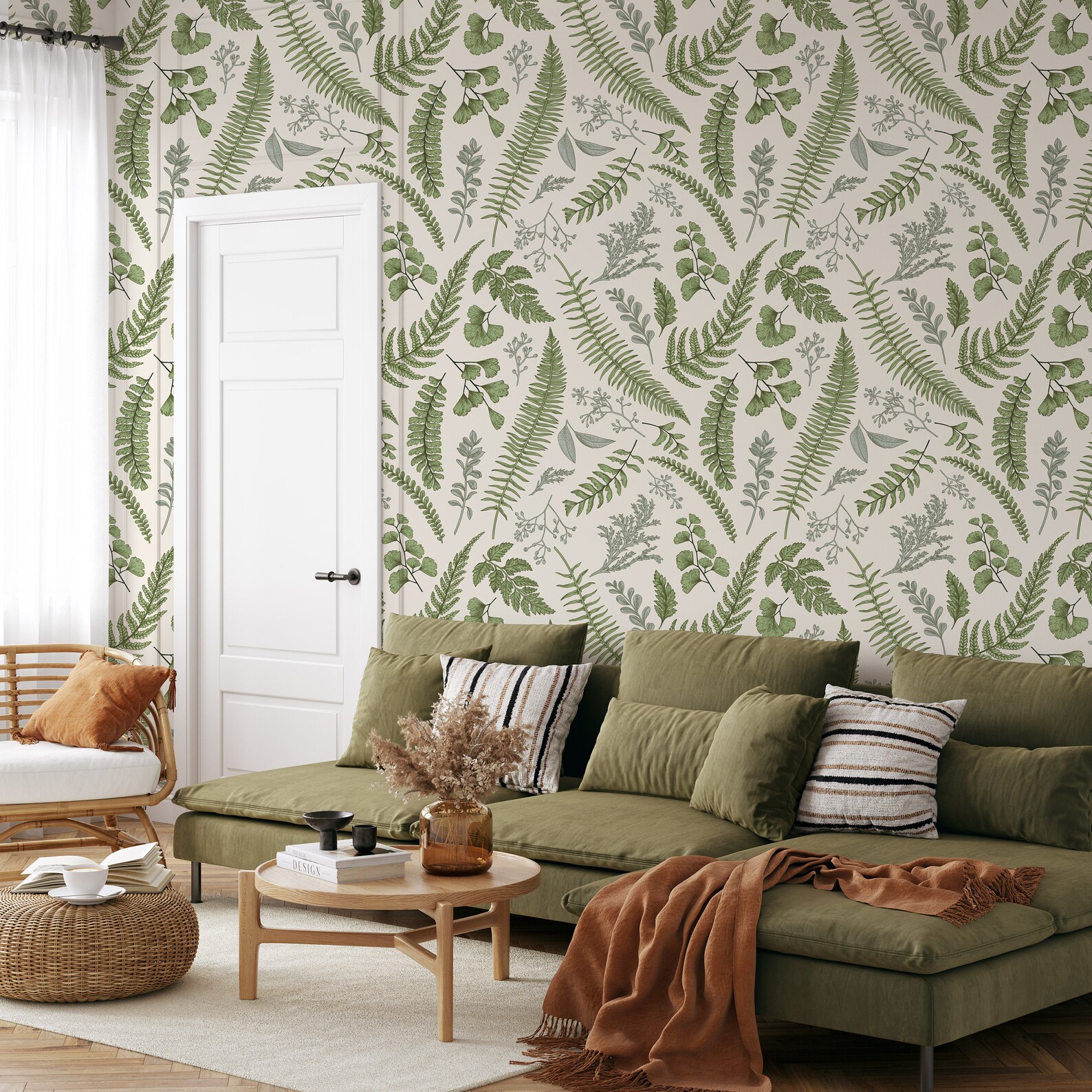wallpaper-botanical-mural-wallpaper-fern-leaves-wallpaper-etsy