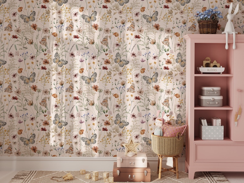 Butterfly Peel and Stick Wallpaper Flower Wall Mural Botanical ...