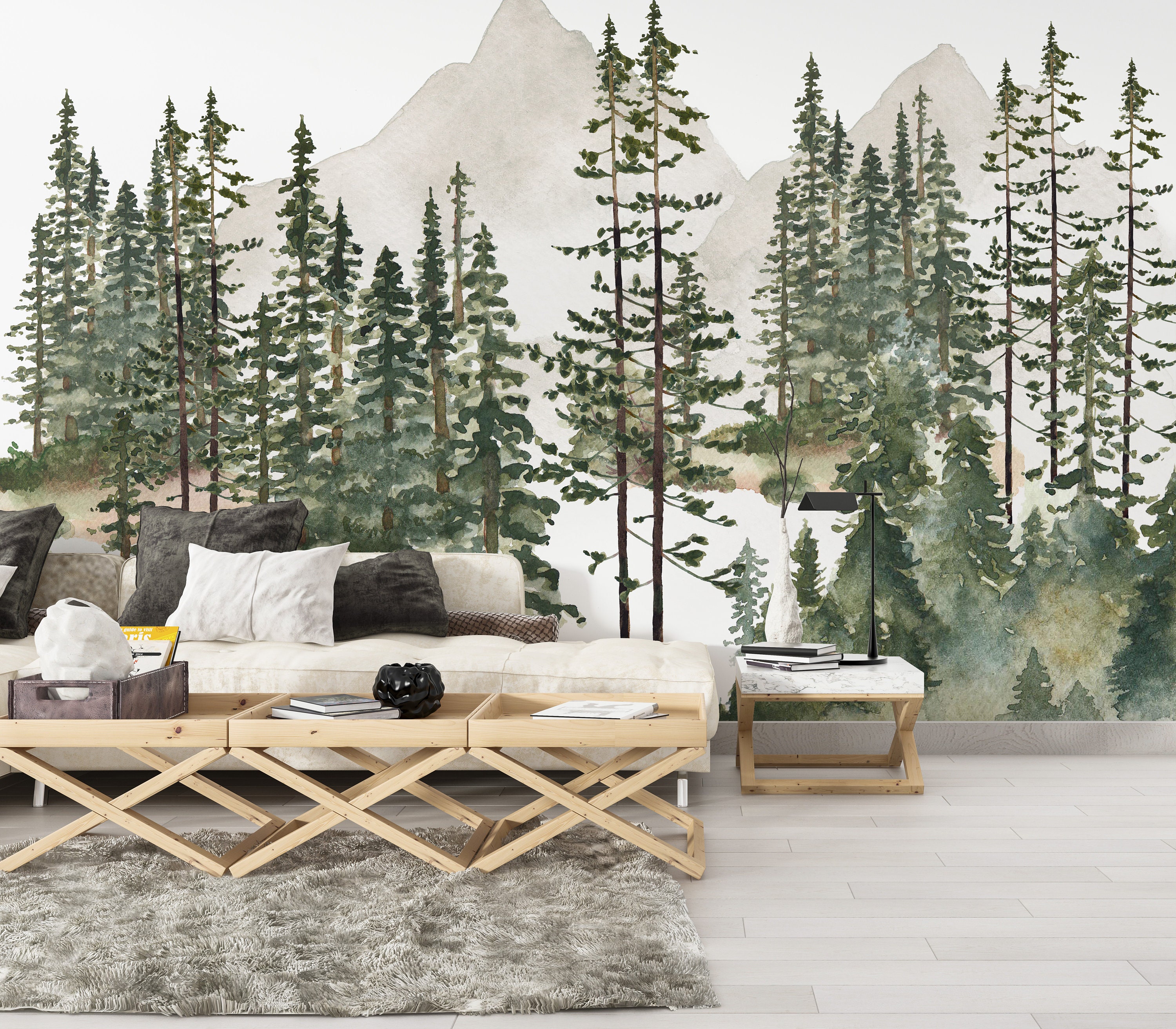 Peel and Stick Wallpaper Pine Tree Wallpaper Removable - Etsy