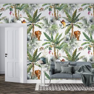 Peel and Stick Wallpaper Tropical Mural Animal Wallpaper Floral ...